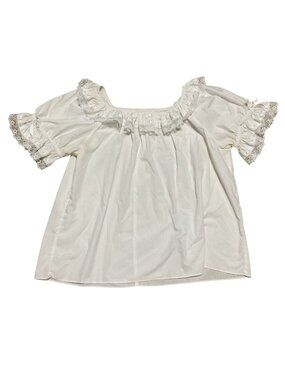 Vtg Square Up Fashions White Square Dancing Blouse XL Lace Ruffle Trim USA Made
